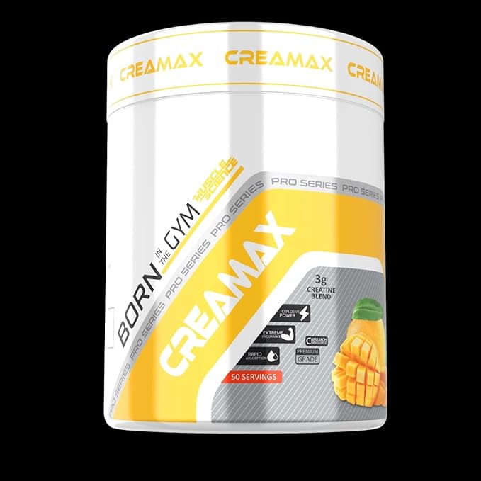 Muscle Science Creamax 50 Serving Flavoured Creatine 160gm. Blend of 2gm 100% Pure Micronized Creatine monohydrate and 1gm Creatine HCL for Strength, Power and endurance (ORANGE)
