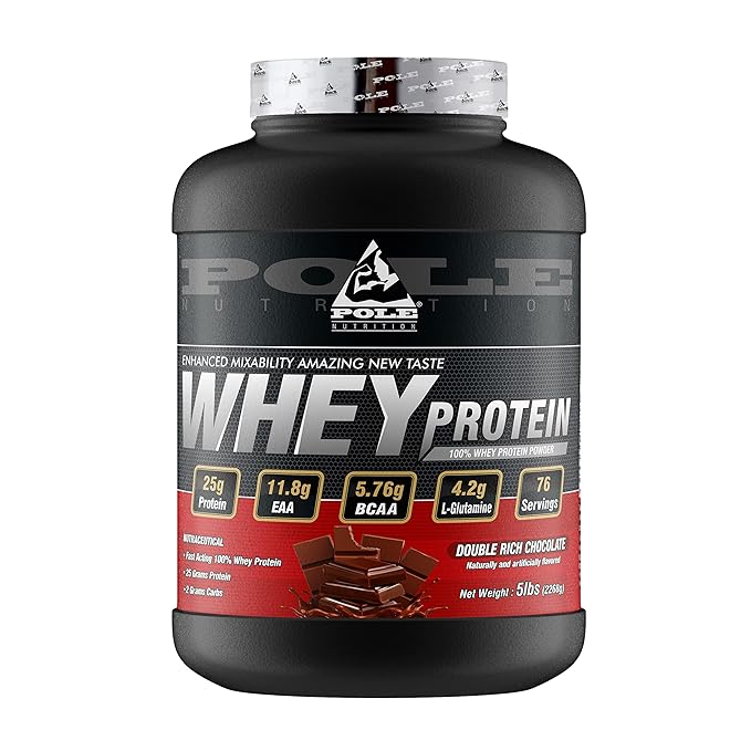 POLE NUTRITION 100% Whey Protein Powder - Rich Chocolate Flavor, 5 Lbs - 25G Protein, 11.8G Eaa