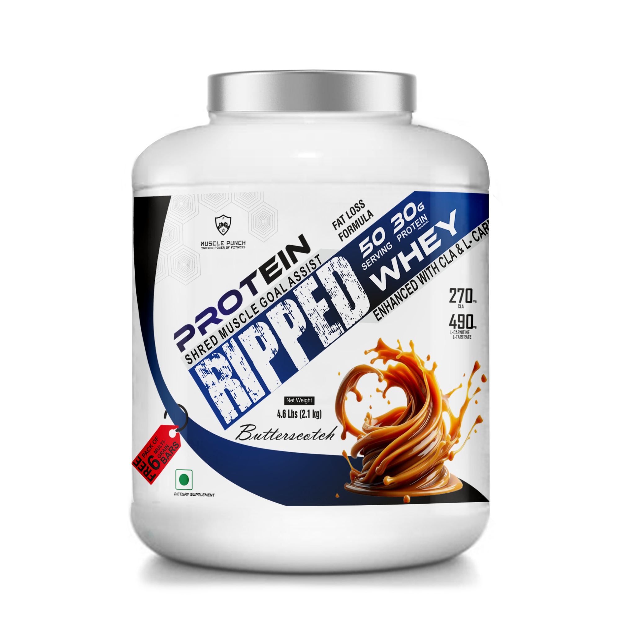 Muscle Punch – Ripped Isolate – LEAN GAIN 30 gm Protein – Fat Loss Formula – 100% Isolate Whey Protein – Butter Scotch– 2 KG